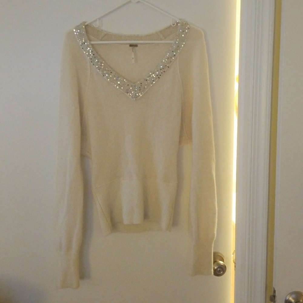 Cream sequined embellished sweater size small